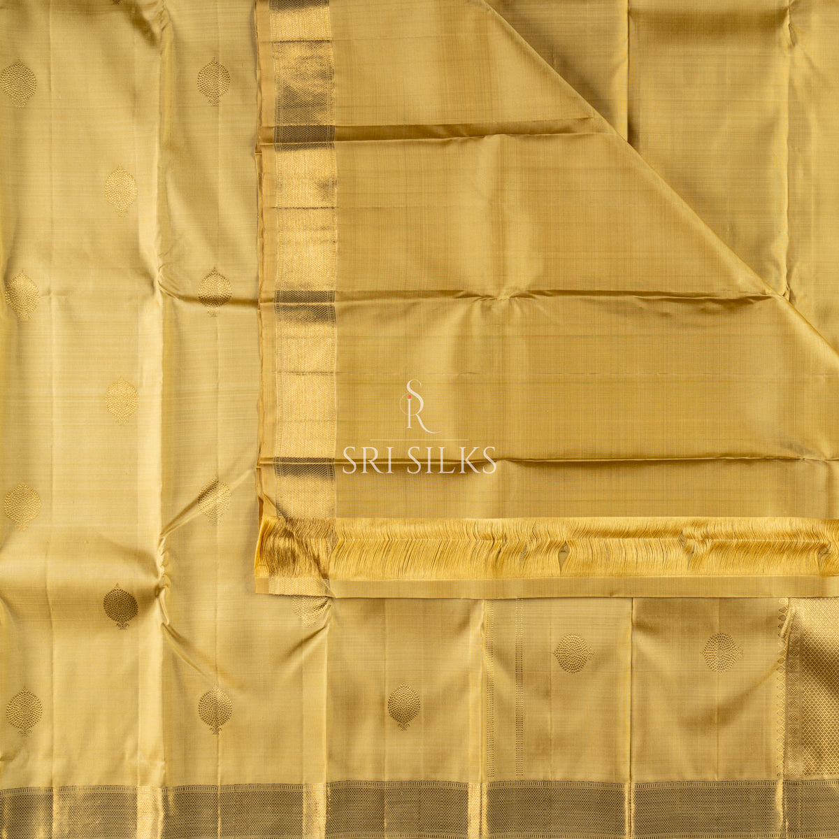 Golden Kanjivaram Silk Saree with Zari Leaf Motifs RS-KAN-GLD-052