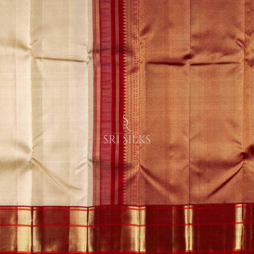 Srisilks Off White with Red Kanjivaram Ilks Saree -SS-KS-IG-051