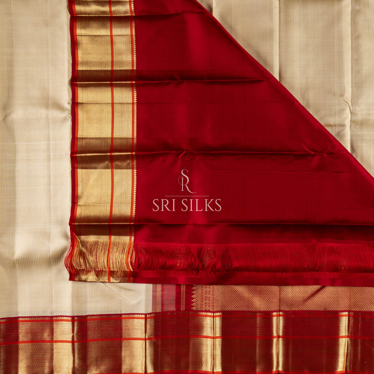 Srisilks Off White with Red Kanjivaram Ilks Saree -SS-KS-IG-051
