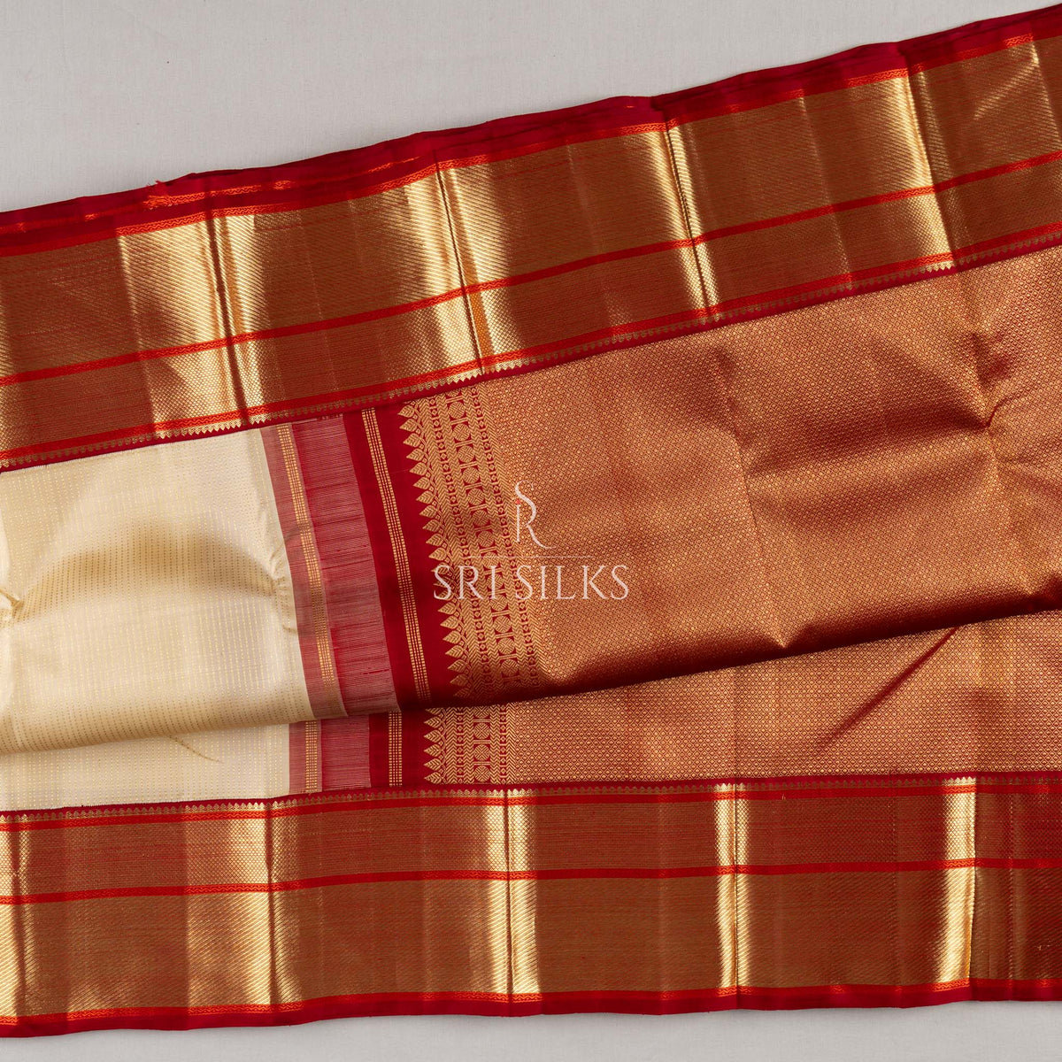 Srisilks Off White with Red Kanjivaram Ilks Saree -SS-KS-IG-051
