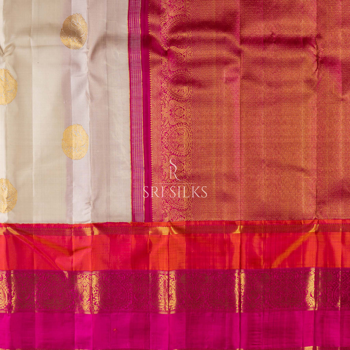 Srisilks Ganga Jamuna Border with Pink and Blue body cream Kanjivaram Silk Saree -SS-KS-IG-065