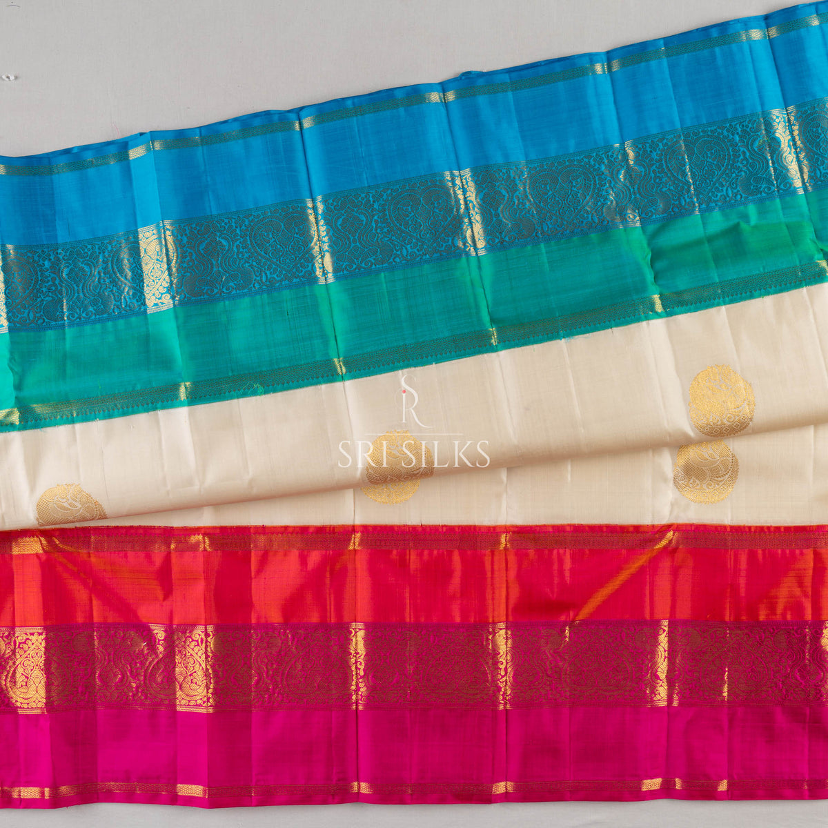 Srisilks Ganga Jamuna Border with Pink and Blue body cream Kanjivaram Silk Saree -SS-KS-IG-065