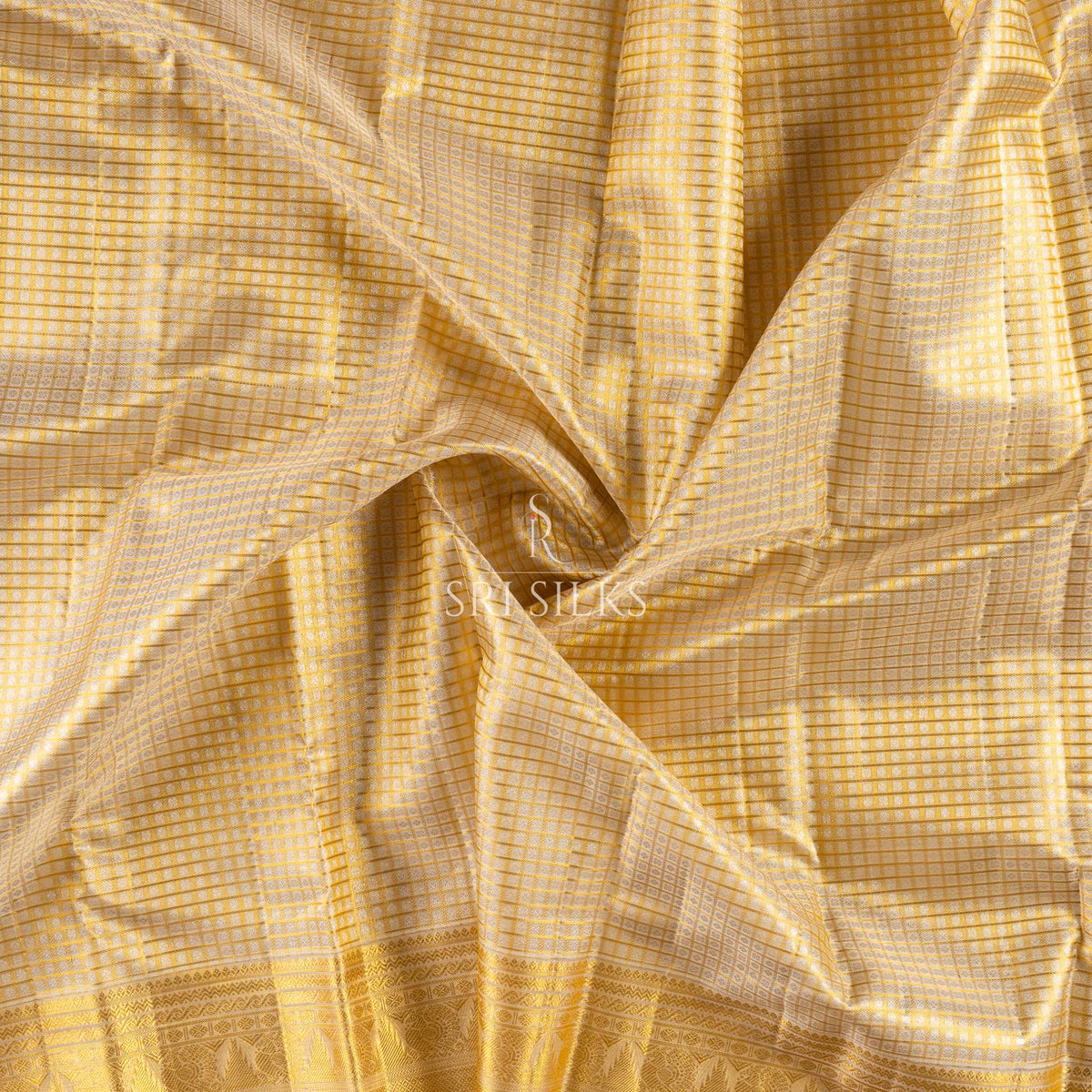Pure Kanjivaram Silk Saree in Ivory Gold with Orange Border & Zari SRS-KAN-IVO-GOL-040
