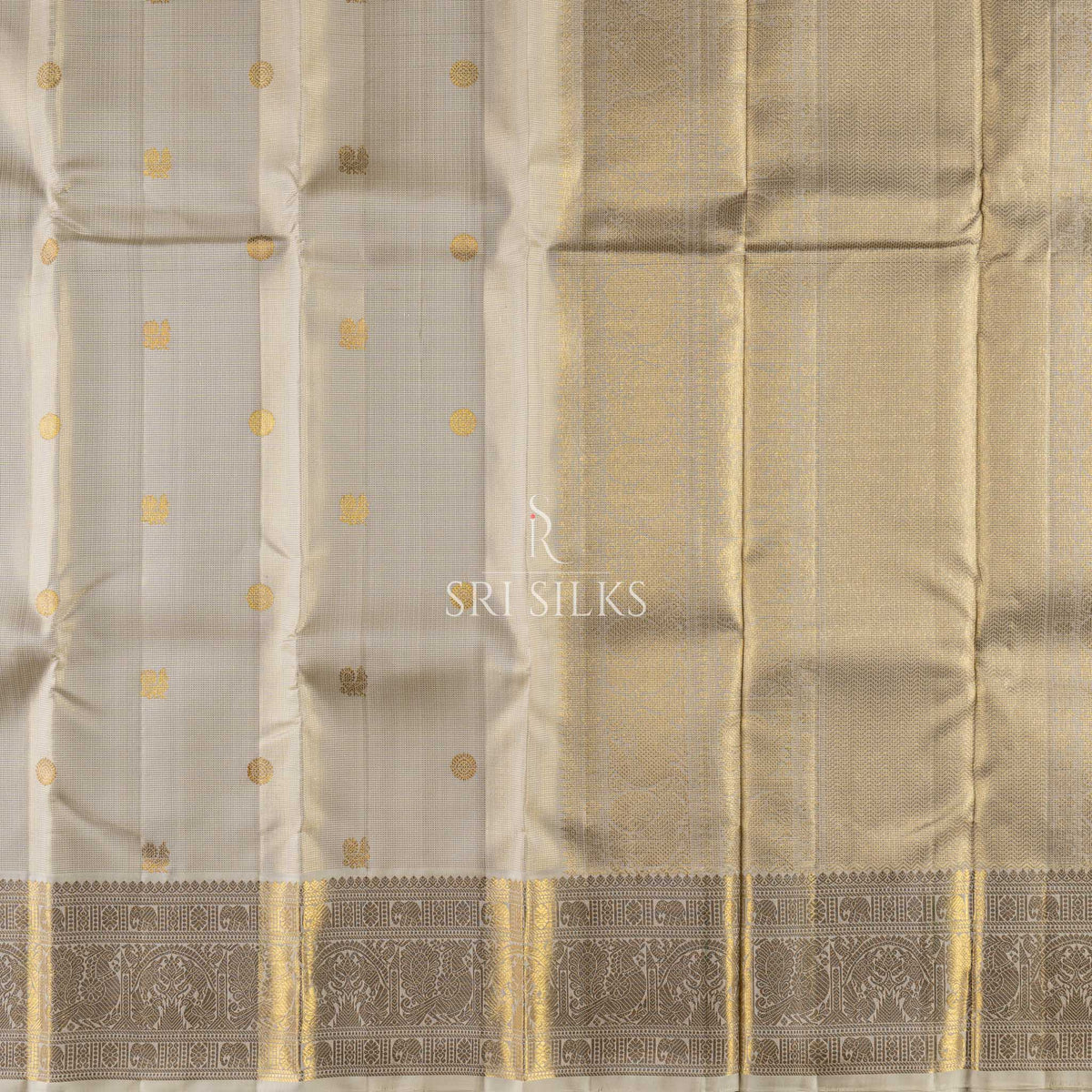 Pure Kanjivaram Silk Saree in Ivory with Antique Gold Zari SK-KS-IVAG-001