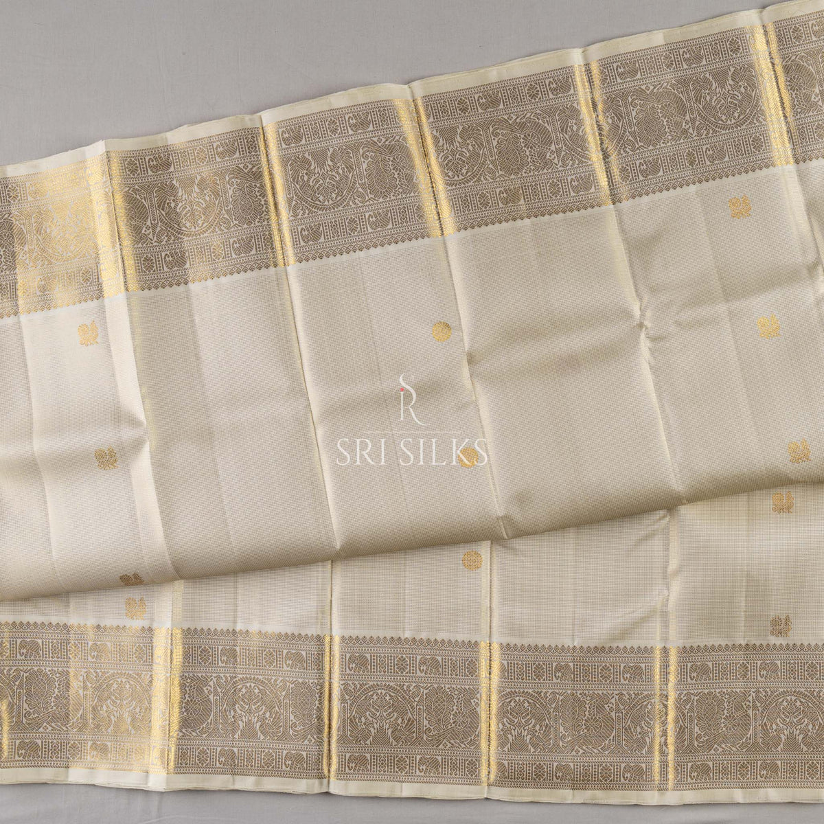 Pure Kanjivaram Silk Saree in Ivory with Antique Gold Zari SK-KS-IVAG-001