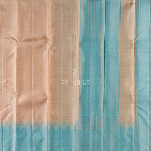 Burnt Orange Kanjivaram Silk Saree with Gold Border & Blue Pallu SS-KS-BO-TB-072